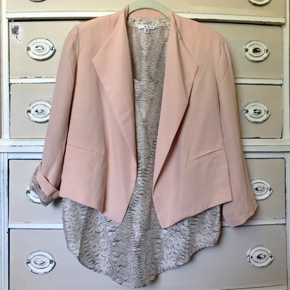 CAbi Blush Pink Blazer and Lace Print Blouse Combo